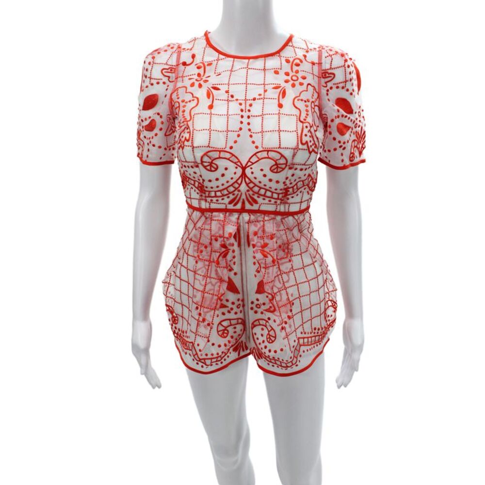 Alice McCall Womens Red Checked Playsuit Short Sleeve Zip Size 0
